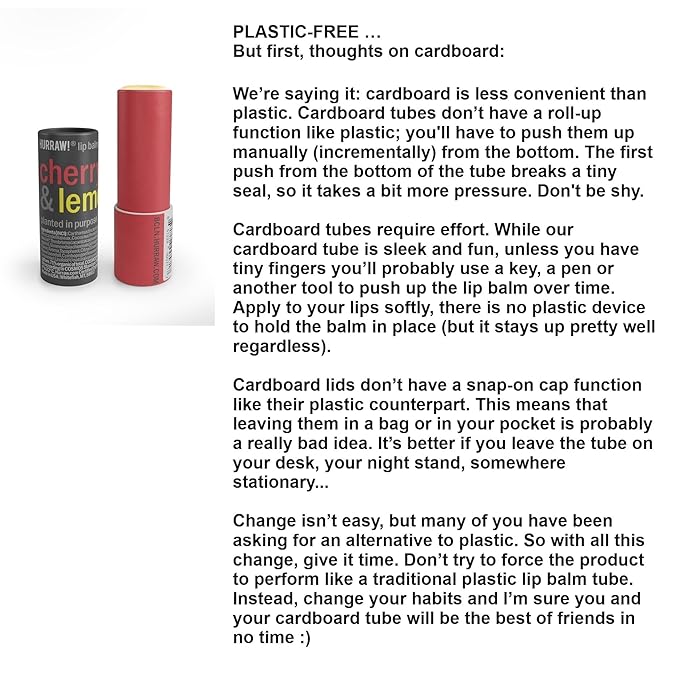 Hurraw! Cherry & Lemon Lip Balm, 3 Pack: Plastic-Free with new cardboard push-up tube. Certified Organic, All Natural Origin, Vegan & Cruelty Free. Gluten Free. Bee, Shea, Soy & Palm Free. Made in USA