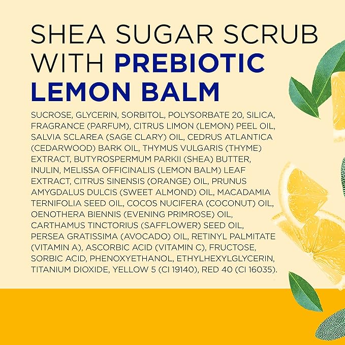 Dr Teal's Shea Sugar Scrub, Prebiotic Lemon Balm, 19 oz (Pack of 3)