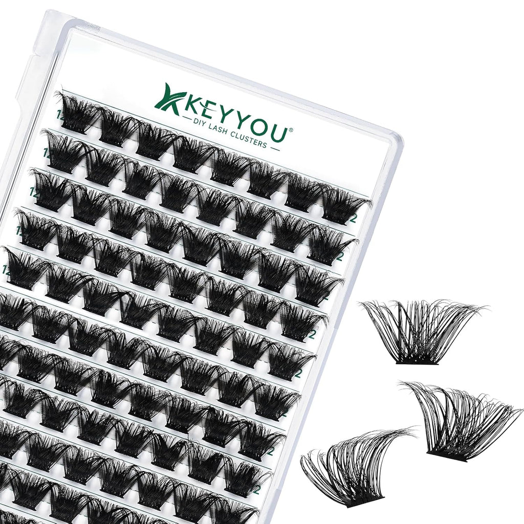 Lash Clusters 96pcs Eyelash Clusters D Curl 12mm Cluster Lashes KEYYOU Volume Wispy Lash Extension Soft&Comfortable Easy DIY at Home(Y24,D-12mm)