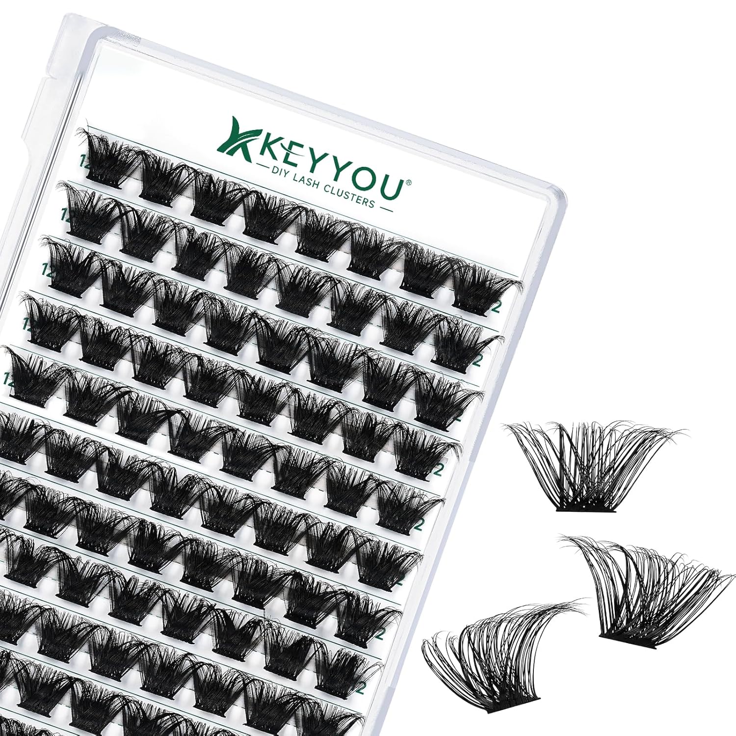 Lash Clusters 96pcs Eyelash Clusters D Curl 12mm Cluster Lashes KEYYOU Volume Wispy Lash Extension Soft&Comfortable Easy DIY at Home(Y24,D-12mm)