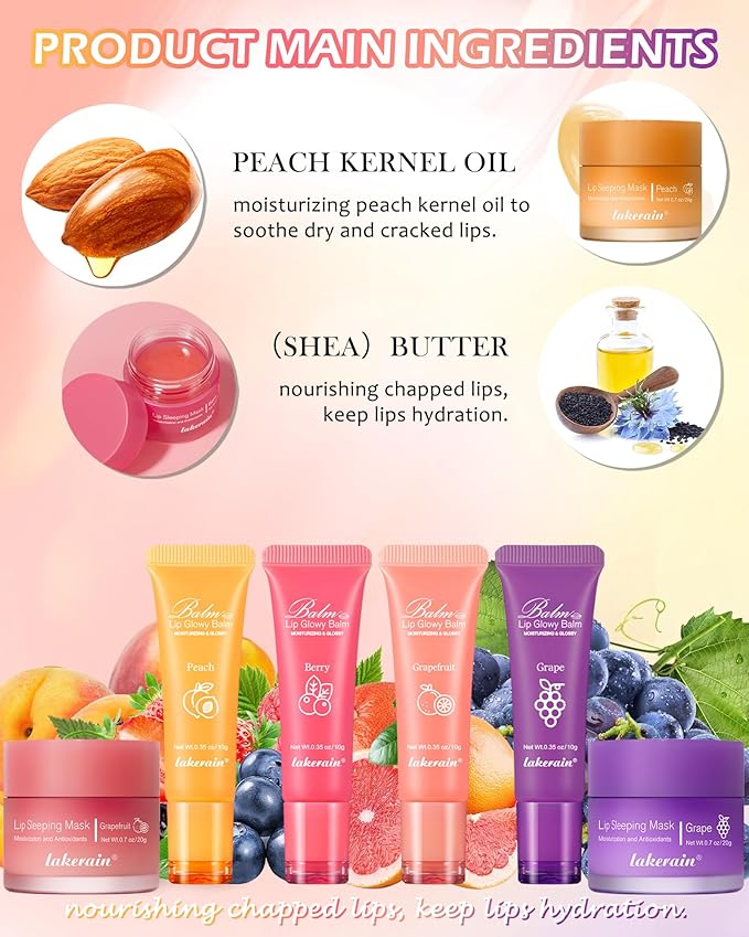 Lip Glowy Balm & Lip Sleeping Mask,Hydrating Repair Sleeping Lip Mask,Glossy Tinted Lip Balm,Smooth Cracked Chapped Dry Lip,Lip Care Therapy Treatment,Women's Day Makeup Gift for Women-04Grape