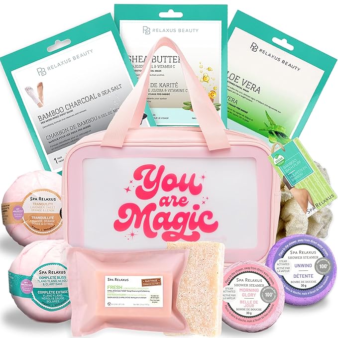 Spa Gift Baskets For Women - Premium Spa Gifts With Cosmetic Bag, Bath Bombs, Handmade Spa Sets - Mom Gifts, Birthday Gift Basket For Women