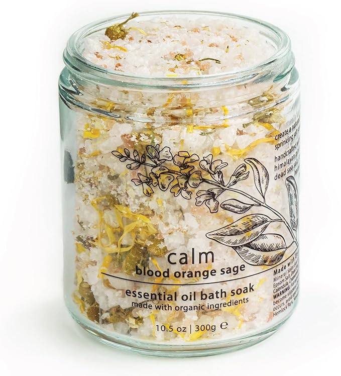 Hemlock Park Calm Essential Oil Bath Soak | Naturally Soothing Mineral Sea Salt and Botanicals | 10.5 oz Jar | Blood Orange Sage
