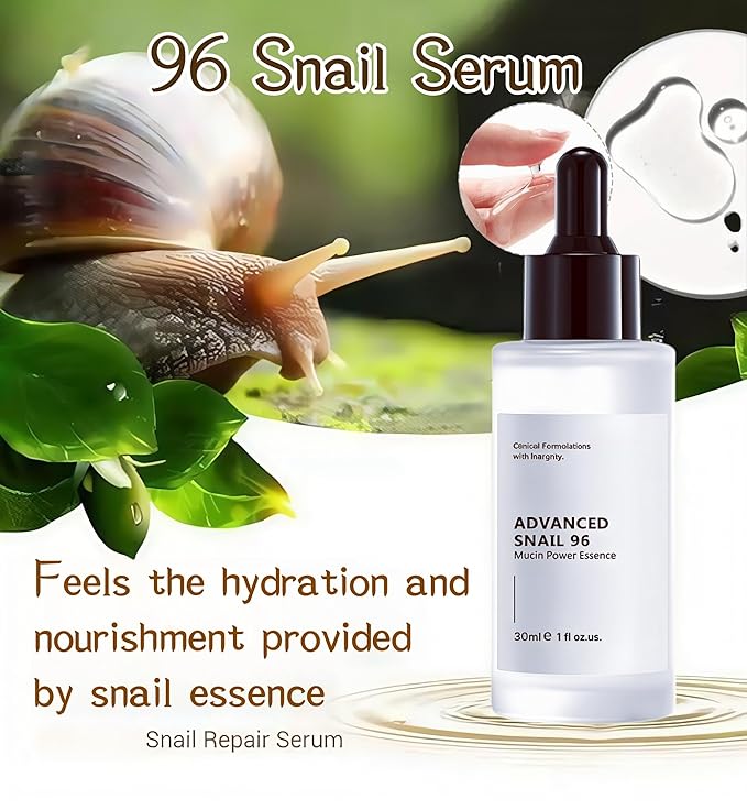 96 Snail Slime Facial Repair Serum, Facial Moisturizing Essence, Snail Secrete Filtrate for Darkening Skin and Fine Lines, Reducing Acne,Anti-aging Facial Serum 30ML