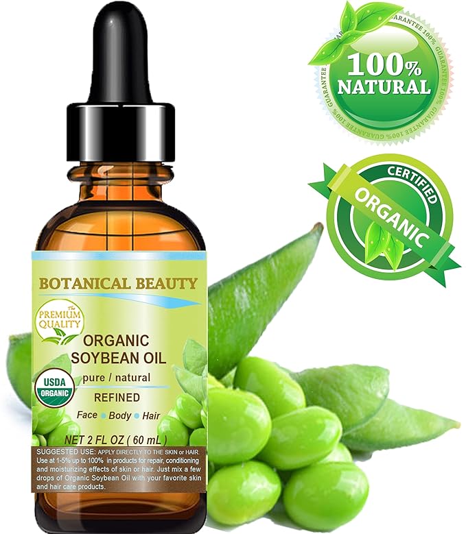 Organic SOYBEAN OIL 100% PURE Natural Refined Cold Pressed Carrier Oil for FACE, SKIN, BODY, HAIR, NAILS 2 Fl.oz.- 60 ml Skin Moisturizer, Skin Nourishing by Botanical Beauty