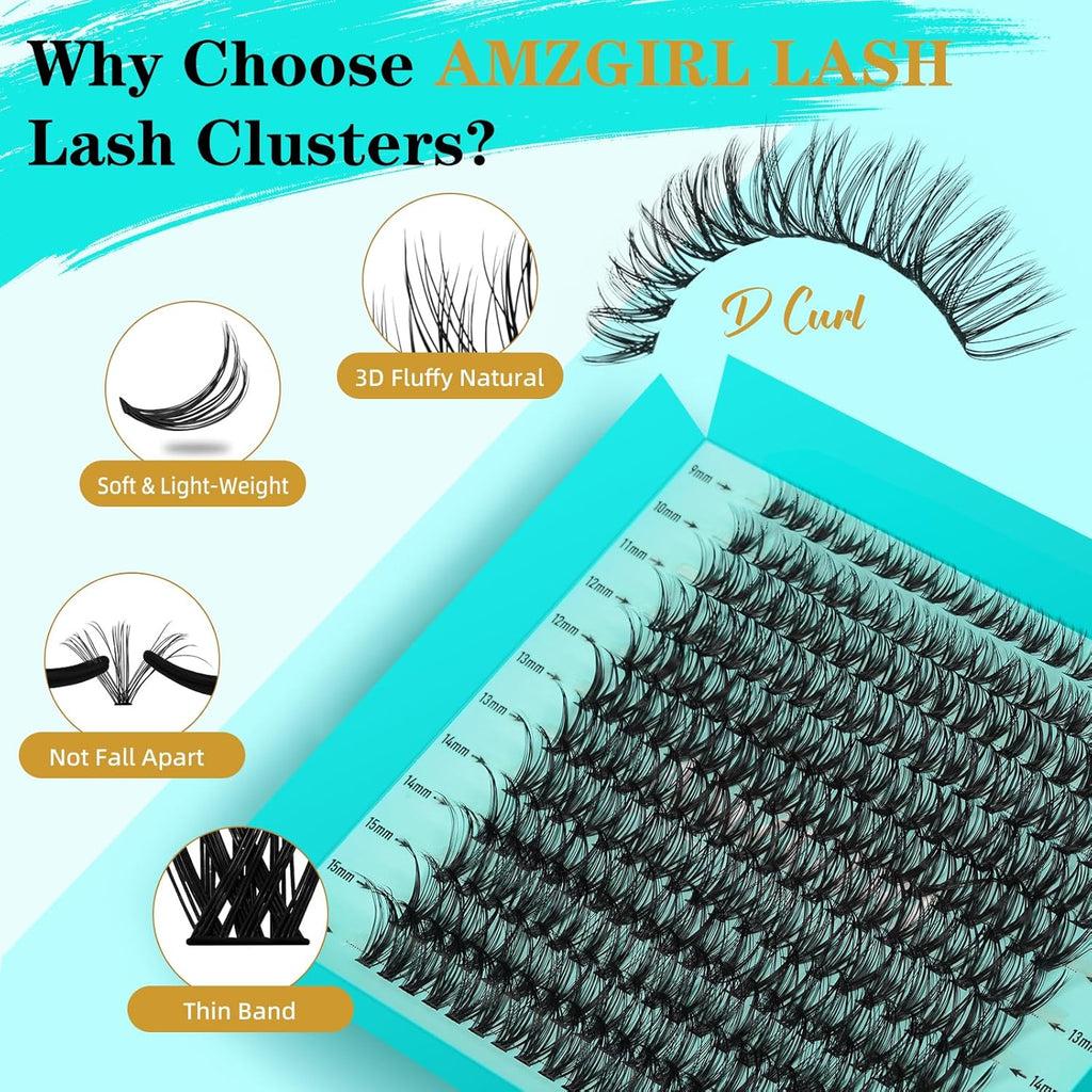 Lash Extension Kit 240Pcs 30D Individual Lashes Clusters Kit,Lash Bond And Seal for Eyelashes Extensions,Lash Applicator Tool For False Eyelash Cluster Kit(30D,D-Mix9-16mm)