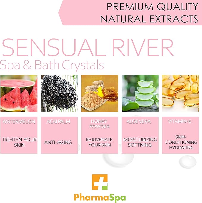 Nature: Spa and Bath Crystals with All-Natural Extracts - 385 g/13 oz – Epsom Bath Salt for Hot Tub Aromatherapy and Relaxation – Gluten Free, Parabens Free, Cruelty Free (Sensual River)