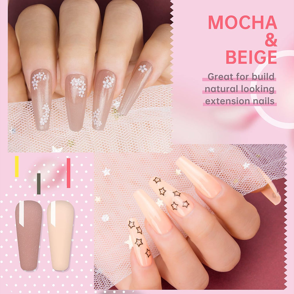 Salon-Grade Builder Gel (Beige + Mocha) - Hypoallergenic Strong Base Coat | Long-Lasting Adhesion (30+ Days) for Professional Nails Gift for Women