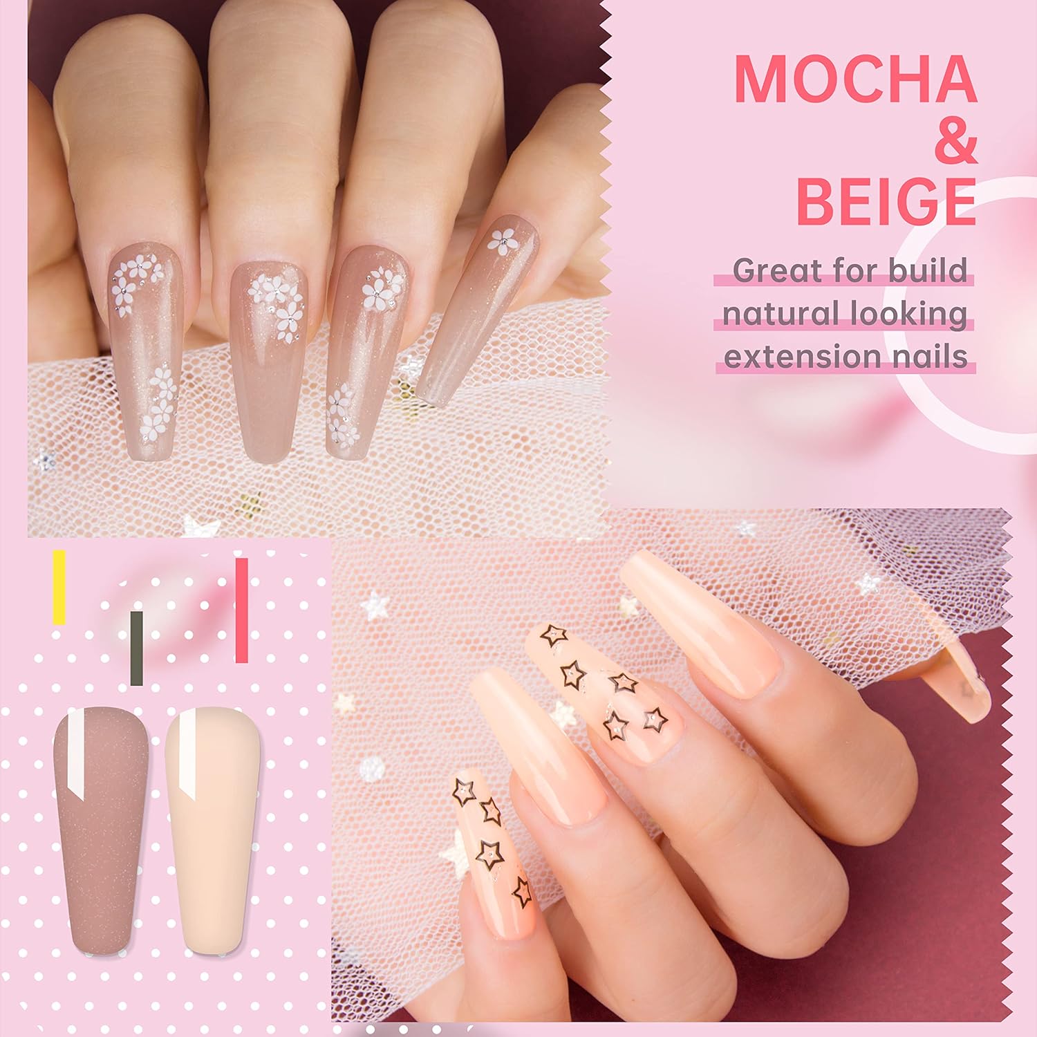 Salon-Grade Builder Gel (Beige + Mocha) - Hypoallergenic Strong Base Coat | Long-Lasting Adhesion (30+ Days) for Professional Nails Gift for Women