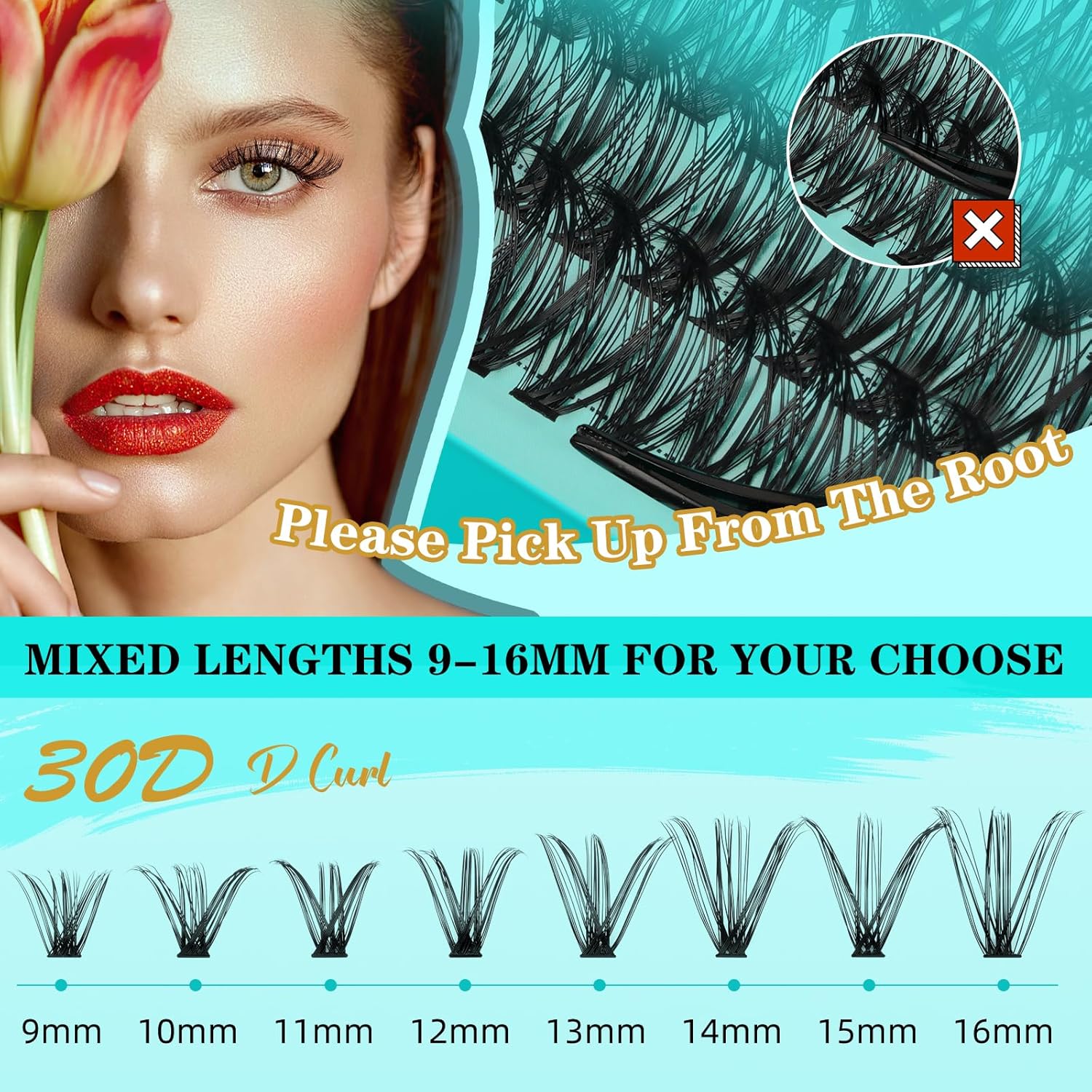 Lash Clusters Kit 240PCS Eyelash Extension Kit D Curl Wispy Clusters Lash DIY Lashes Extensions Kit Natural Individual Lashes Kit with Lash Bond and Seal Eyelash Tweezer(30D,D-Mix9-16mm)