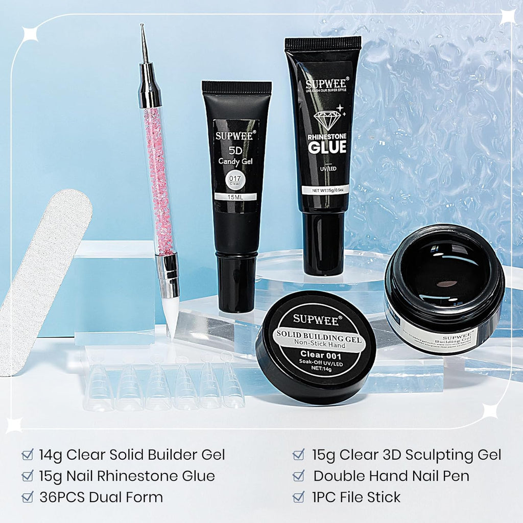 Solid Builder Gel for Nails 3D Nail Sculpture Gel and Nail Rhinestone Glue 3d Gels Nails Art Clear Hard Gels for Christmas Home DIY Manicure