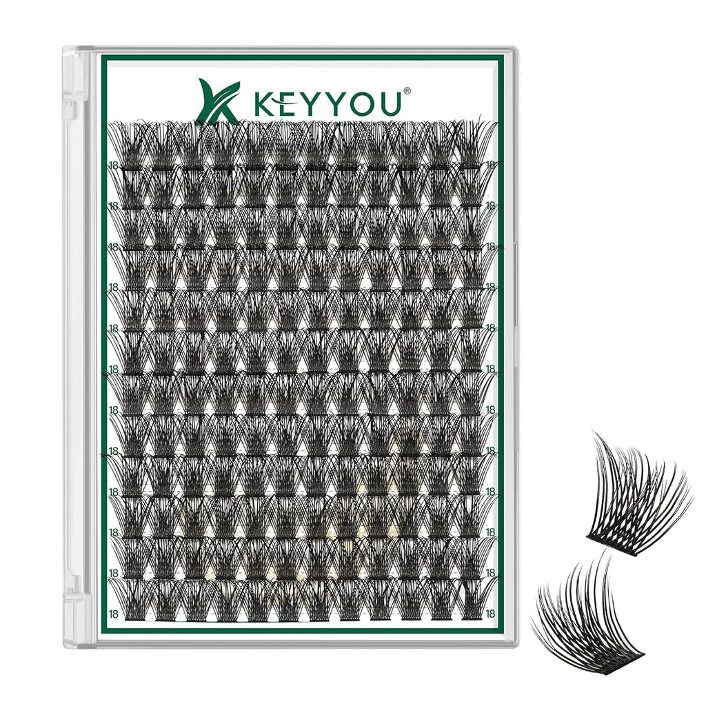 Lash Clusters 144pcs Individual Lashes D Curl 18mm Eyelash Clusters KEYYOU Air Touch Cluster Lashes Super Lightweight Soft Wispy Comfortable Easy DIY at Home(Air01-D-18mm)
