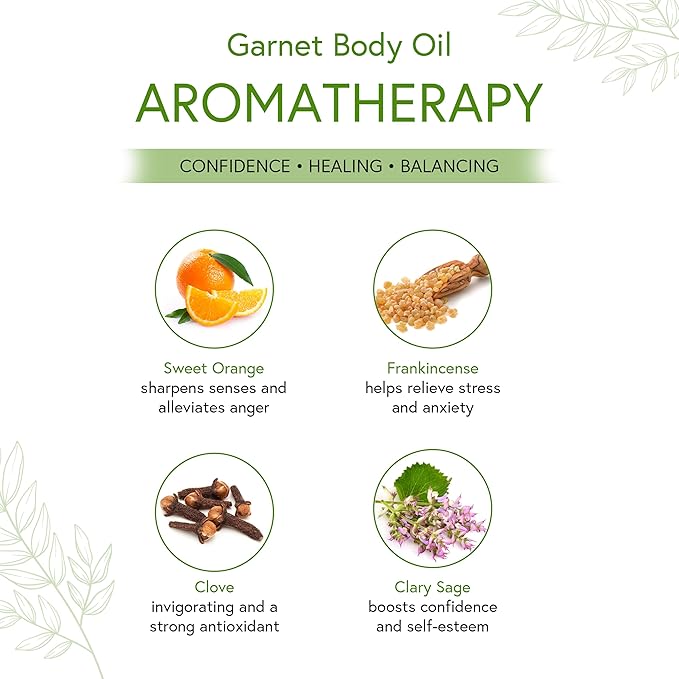 Honeybee Gardens Crystal Infused Body Oil Rollerball, Garnet, Organic, Moisturizing, Non-Greasy, for All Skin Types, 2 Fl Oz