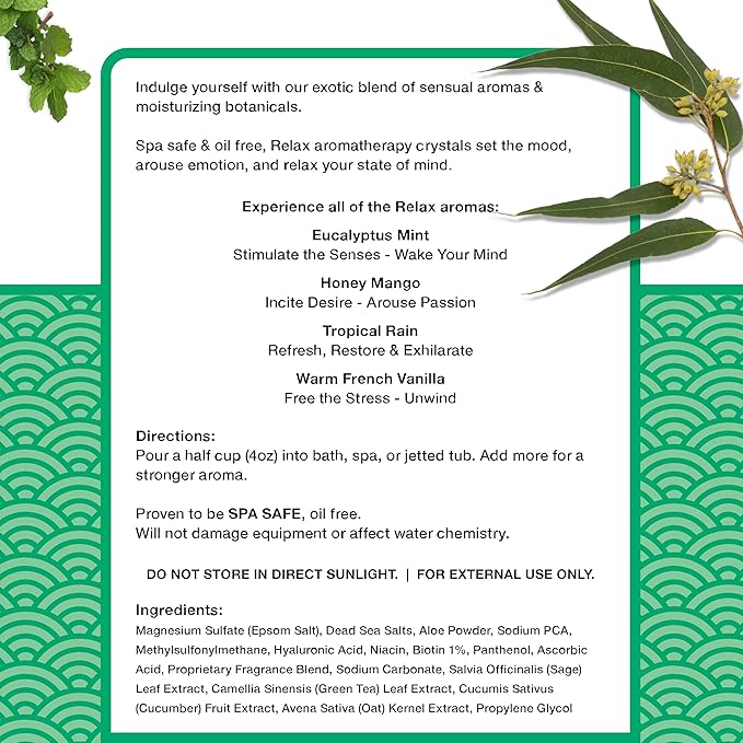 Relax Spa & Bath, Epsom & Dead Sea Salts, Aromatherapy Bath Salts for Hot Tub, Bath, or Spa, Infused with Magnesium, Mothers Day Gifts & Gifts for Mom, Eucalyptus Mint Scent