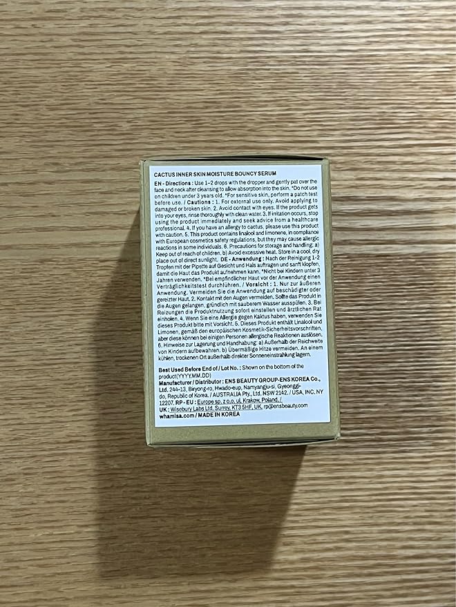 Whamisa Organic Cactus Bouncy Serum, 48 hrs Inner Skin Moisture, 72 hrs Hydrating and Moisturizing, Postbiotics, Facial Ampoule (52ml)