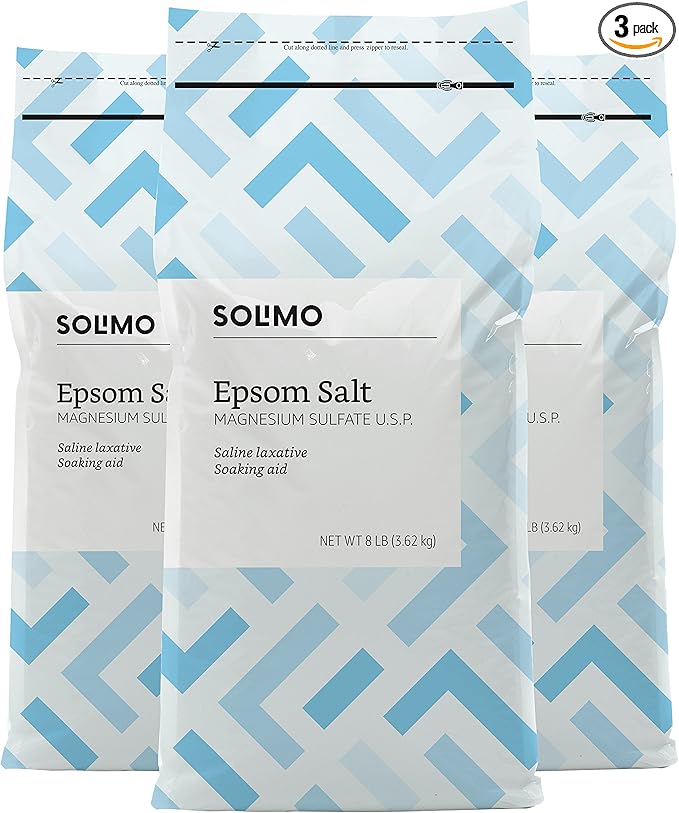 Amazon Brand - Solimo Epsom Salt Soak, Magnesium Sulfate USP, Unscented, 8 pound (Pack of 3)