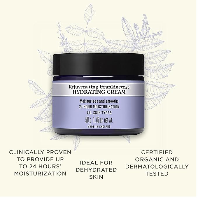 Neal's Yard Rejuvenating Frankincense Hydrating Cream with Hyaluronic Acid & Jojoba Oil, 24-Hour Moisturization, Smooths Skin, Cruelty-Free, 1.76 oz