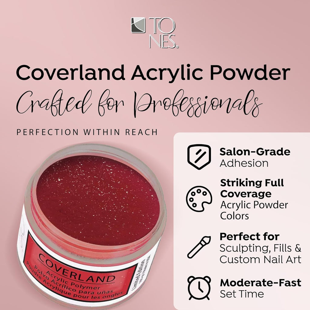 Tones Coverland Acrylic Nail Powder "Pasión" - Limited Edition Acrylic Powder for Nail Design, Sculpting, and Masking Nail Bed Imperfections - Professional Acrylic Nail Supplies - (1.5 Oz)
