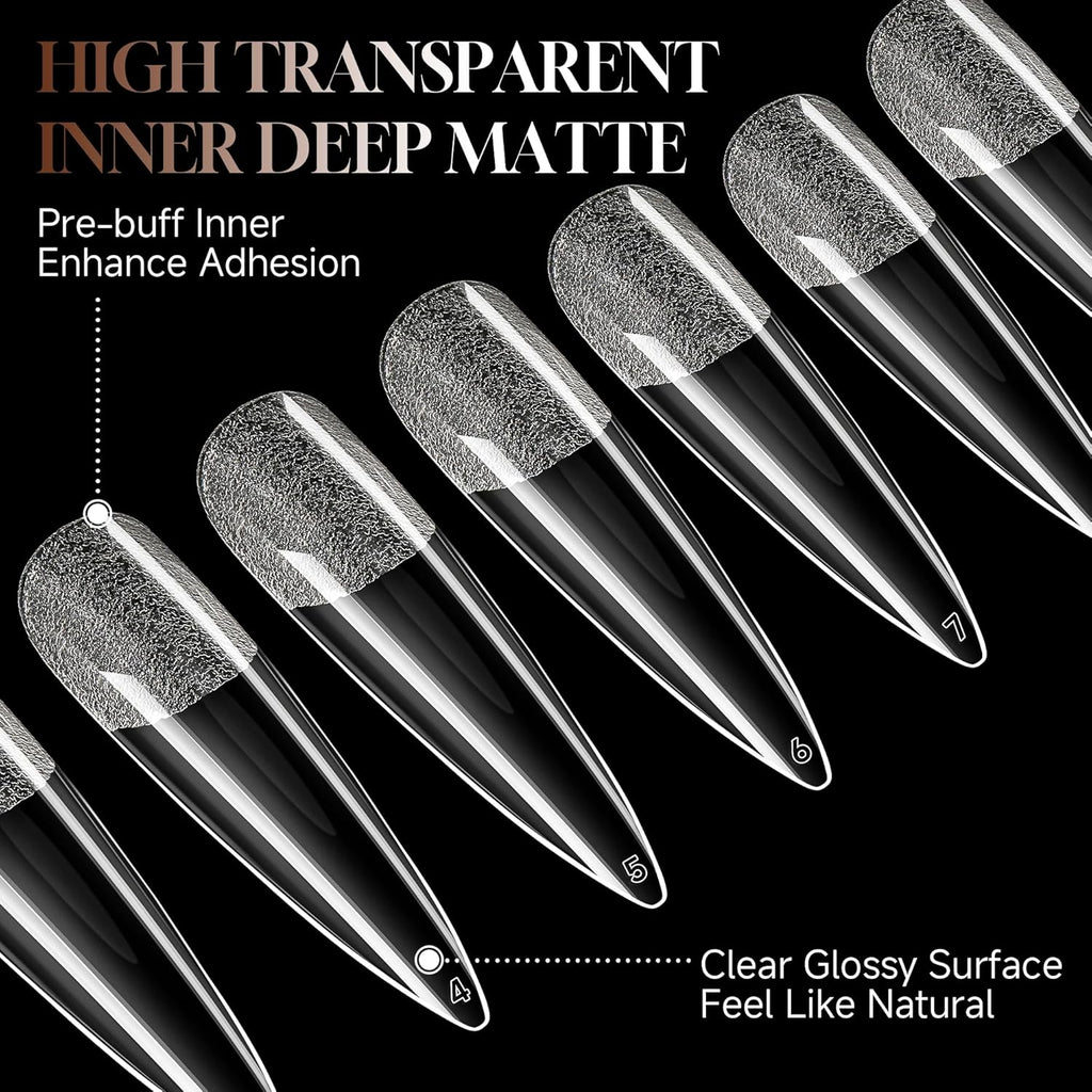 UNA GELLA Clear Stiletto Fake Nails - 216pcs Extra Long Full Cover Gel Nail Tips - 12 Sizes for Nail Extension, No Filing Needed - Home DIY Salon Gelly Tips