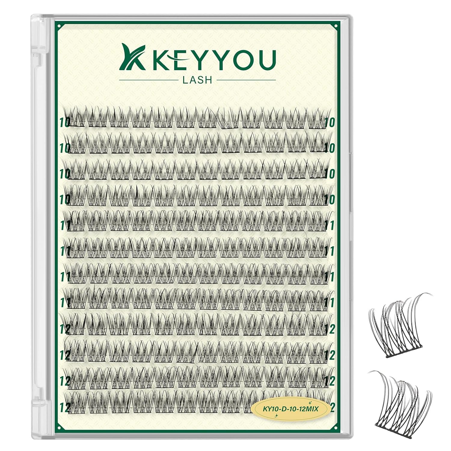KEYYOULASH Lash Clusters Manga Lash Extension D Curl 144pcs 10-12mm Wispy Eyelash Clusters Natural Volume Eyelash Extensions Individual Lashes DIY at Home(KY10,D-10-12MIX)