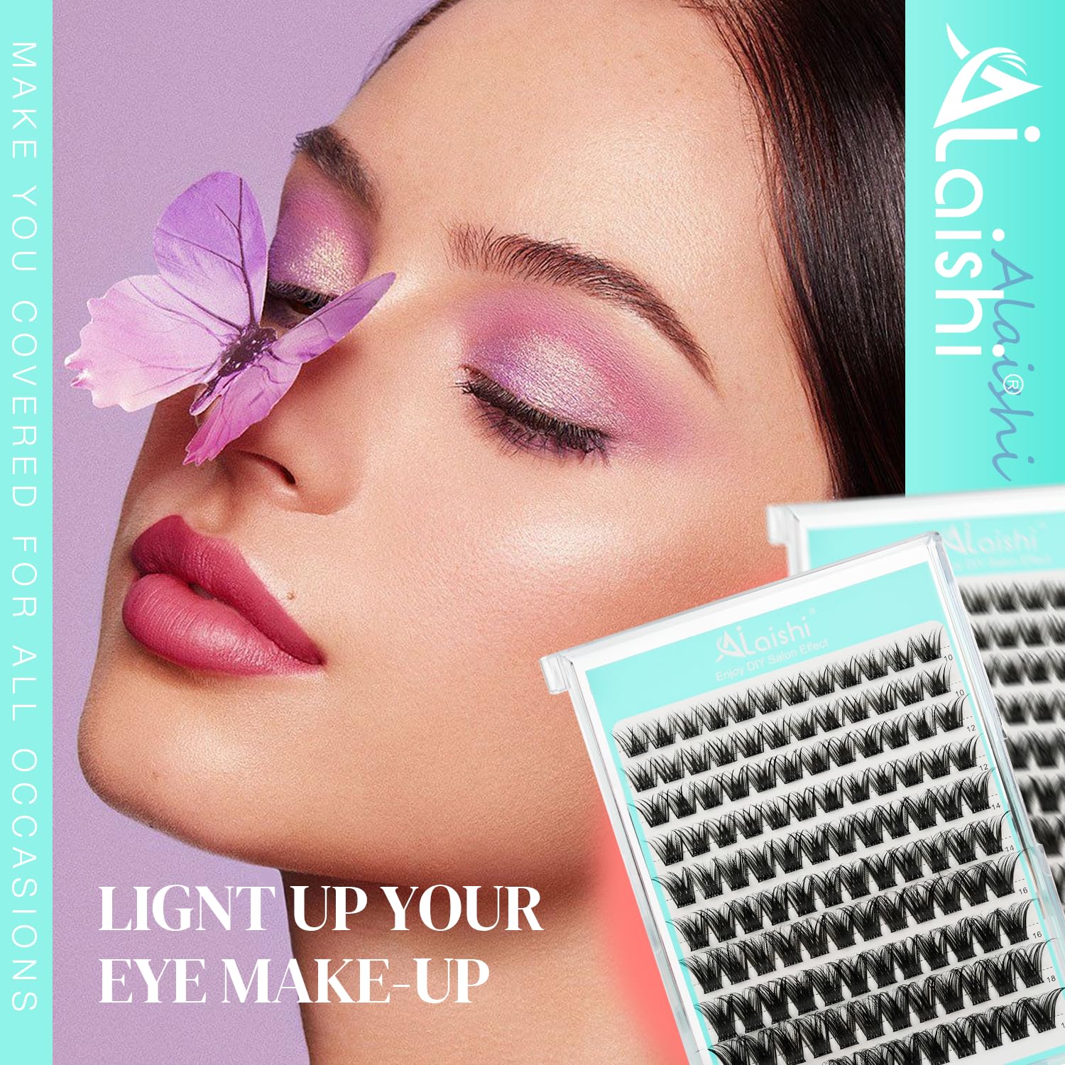 No Glue Needed Lashes, Self Adhesive Eyelashes, DIY Lash Cluster Extensions Kit 10‑18mm,120pcs Fluffy D Curl Soft Natural Lashes with Tweezers–Fake Cat Eye Wispy Individual Clusters 1-5-L