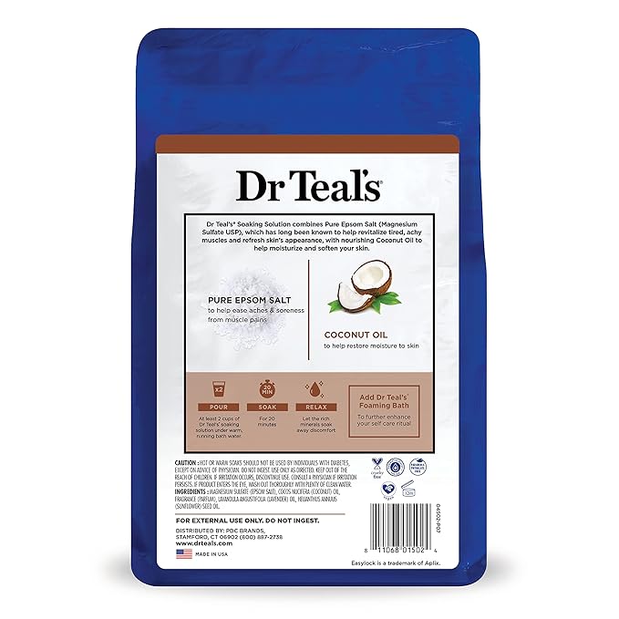 Dr Teal's Pure Epsom Salt, Nourish & Protect with Coconut Oil, 3 lbs (Pack of 4)