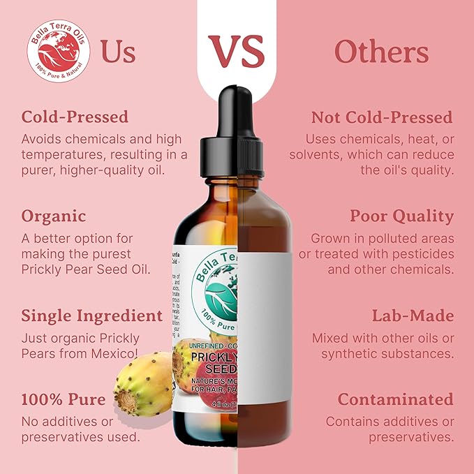 Bella Terra Oils - Prickly Pear Seed Oil 8 oz - Dive into the Richness of Cactus Oil, Bursting with Antioxidants & Minerals, Elevate Your Skin’s Vitality