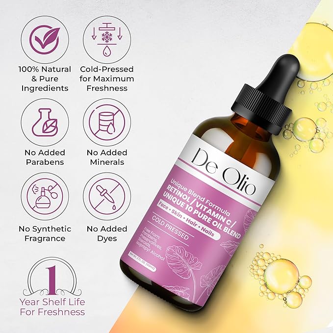 | Face Oil & Body Oil | 100% Pure & Natural | Body Moisturizer for Dry Skin | Vitamin C & 10 Pure Facial Oil Blend | Dermatologist Recommended | Bath Oil | For All Skin Types 2fl. oz. (60 mL)