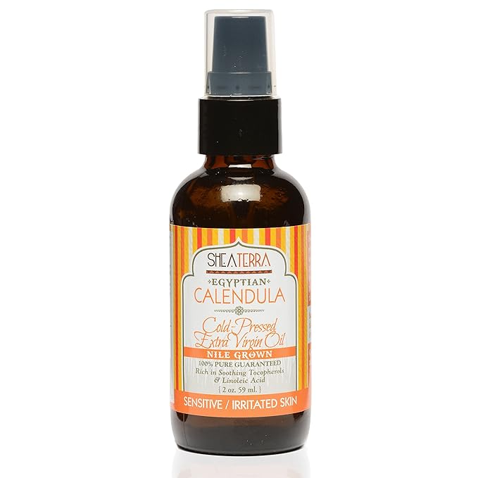 Shea Terra Egyptian Calendula Cold-Pressed Extra Virgin Oil | All Natural & Organic Oil Packed with Skin-Calming and Purifying Properties to Soothe Irritated, Weathered & Sun-Burned Skin – 2 oz