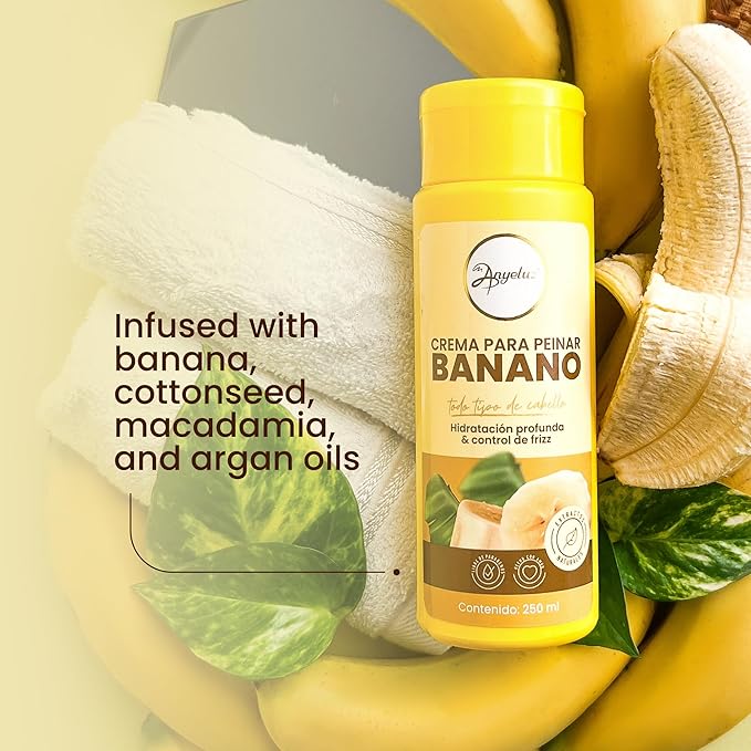Anyeluz Banana Leave-In Styling Cream - Leave-In Conditioner for Frizz Control and Shine, Strengthens and Smooths Hair