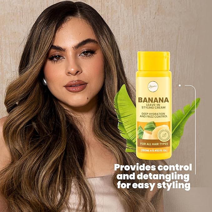Anyeluz Banana Leave-In Styling Cream - Leave-In Conditioner for Frizz Control and Shine, Strengthens and Smooths Hair
