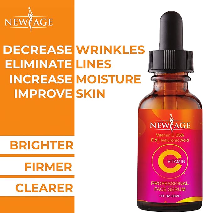 (2-PACK) Vitamin C Serum with Hyaluronic Acid for Face and Eyes - Natural Anti Aging Eye Serum - Facial Serum Fades Age Spots and Sun Damage - By New Age