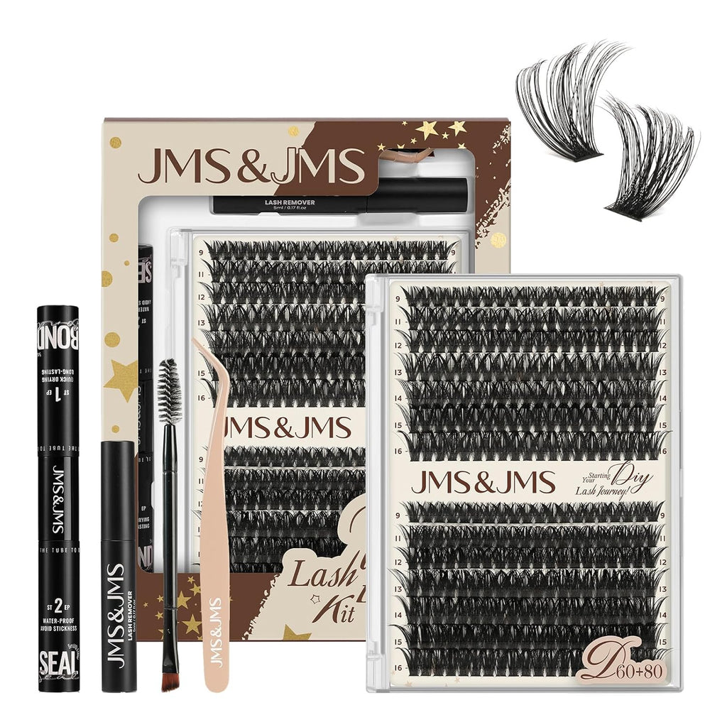 DIY Lash Extension Kit 60D+80D JMS&JMS Lash Clusters Kit D Curl 9-16MIX Individual Lashes Kit Waterproof Eyelash Extension Kit with Lash Bond and Seal Lash Applicator Tool Fluffy Cluster Lashes Kit