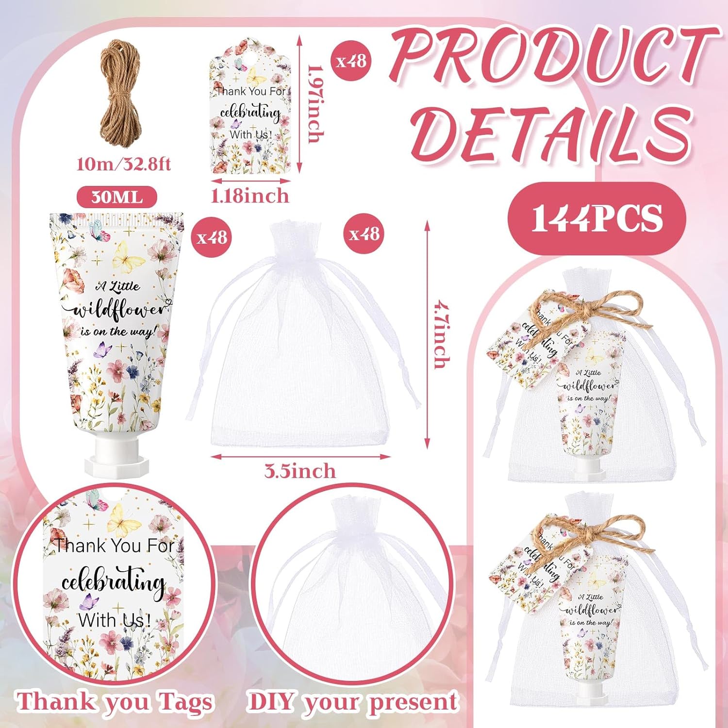 48 Sets Wildflower Baby Shower Hand Cream Gifts Baby Shower Hand Cream Party Favors for Guests Wildflower Gift Bulk Travel Size Lotion Set for Guest