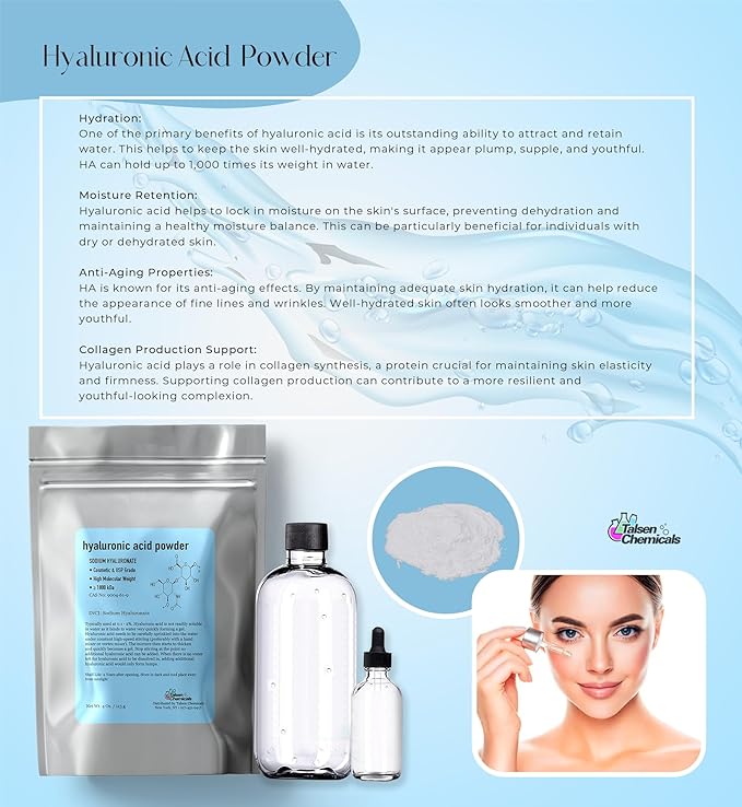 Hyaluronic Acid Powder (0.52 oz. / 15 grams) 1800 kDa+ Pure Hyaluronic Acid Powder For Skin Cosmetic Grade, Hyaluronic Acid High Molecular Weight Powder, DIY Hyaluronic Acid Serums