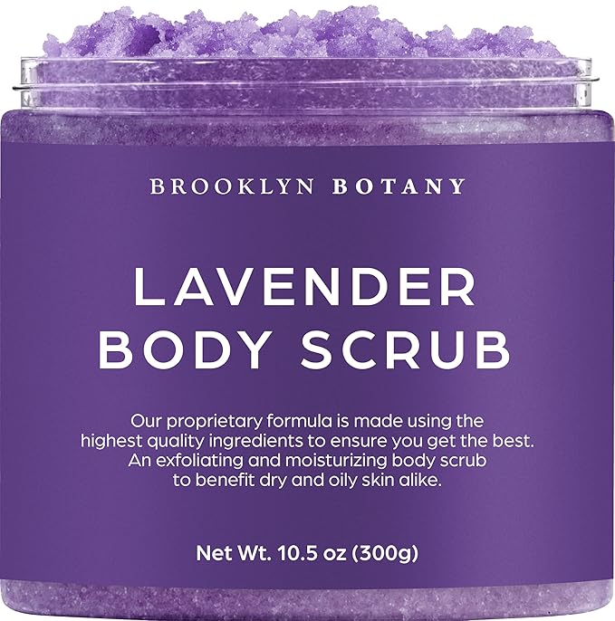 Brooklyn Botany Dead Sea Salt and Lavender Body Scrub - Moisturizing and Exfoliating Body, Face, Hand, Foot Scrub - Fights Fine Lines, Wrinkles - Great Gifts for Women & Men - 10.5 oz