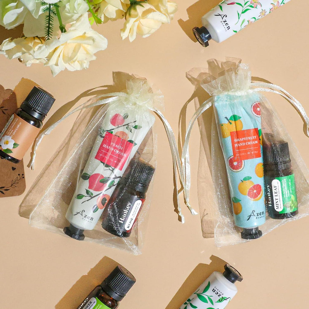AZEN 30 Sets Bulk Gifts, Hand Cream and Essential Oils Bulk Set with Organza Bag Thank You Card, Baby Shower Wedding Gifts for Guests, Bridal Wedding Favors for Guests,Thank You Gifts for Women