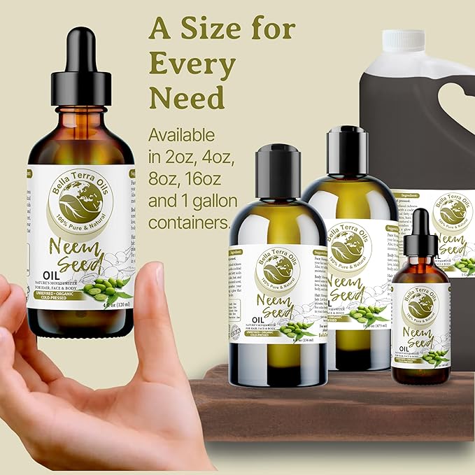 Bella Terra Oils - Organic Neem Seed Oil 16oz - Harness Organic Neem's Timeless Beauty Secrets, Infused with Vitamin A & Omega Fatty Acids, Best for Luxurious Skin Feel