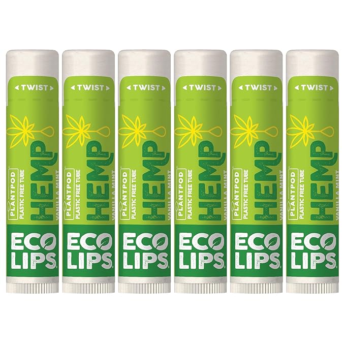 Eco Lips Organic Hemp Lip Balm with Beeswax, Coconut Oil, Vitamin E. Best Lip Balm to Soothe & Moisturize Dry, Chapped Lips (Vanilla Mint, 6-Pack)
