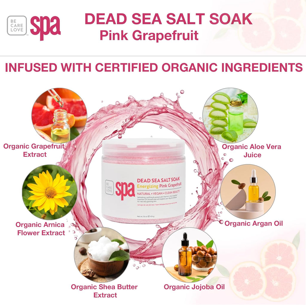 Be Care Love Spa: BCL SPA Energizing Pink Grapefruit Dead Sea Salt Soak with Organic Pink Grapefruit and Organic Argan Oil Made In USA 16 oz