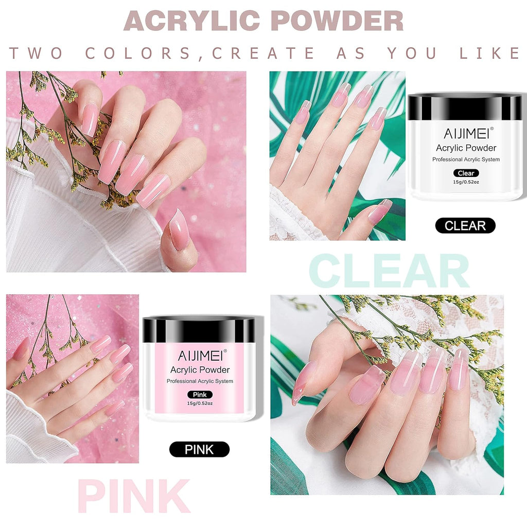 AIJIMEI Acrylic Powder Nail Kit With Professional Liquid Monomer, Brush Cleaner, and Tools Set for Nail Extension System