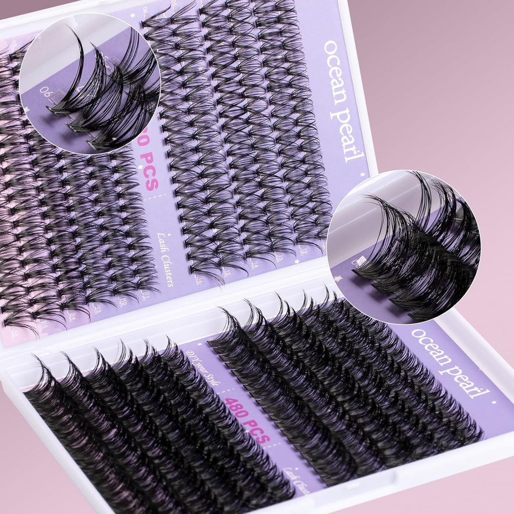 Ocean Pearl Lash Clusters 480PCS 11-20mm Individual Eyelash Extensions 30D+40D+80D+100D DIY Thick Volume Natural Lashes for Beginners at Home-4