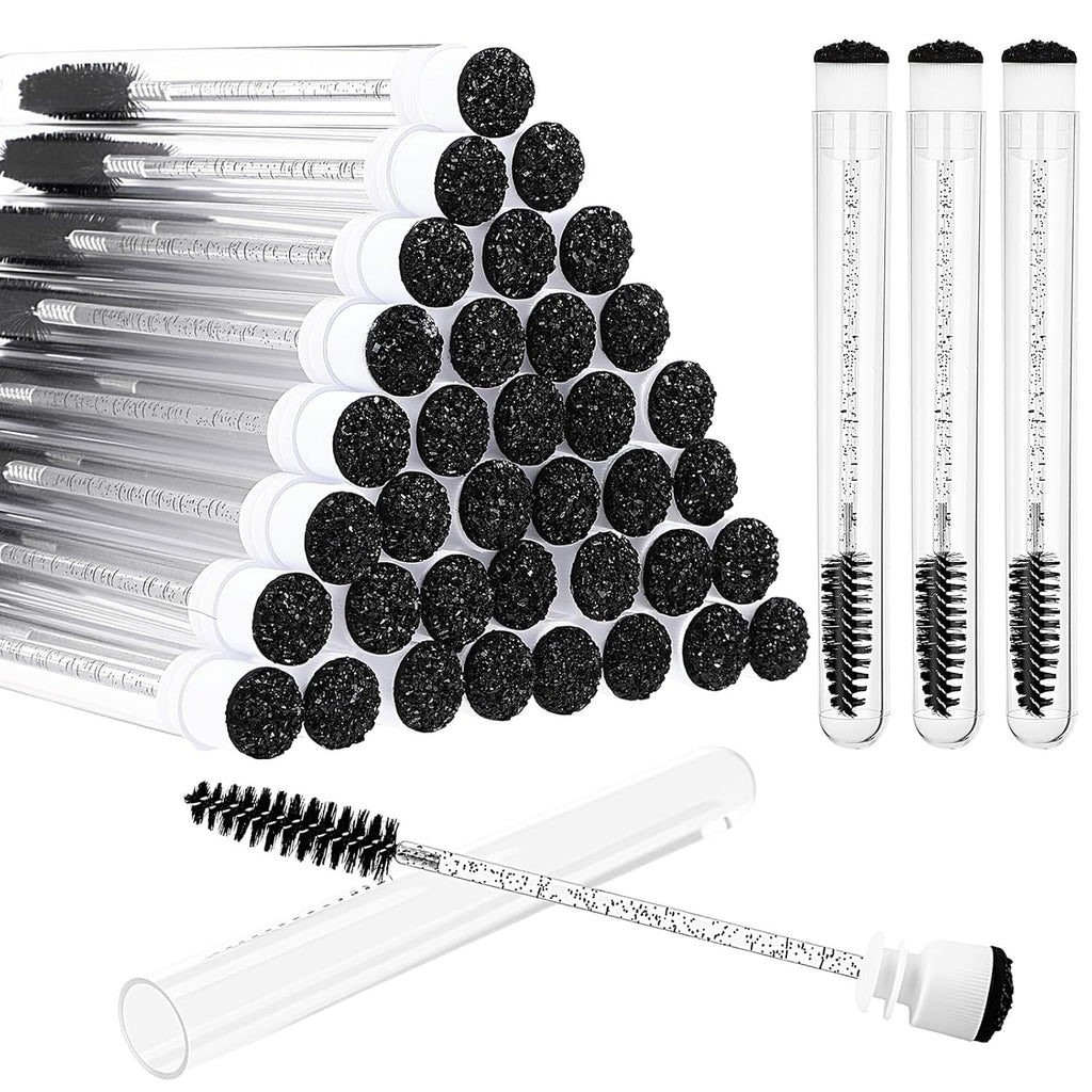 Patelai 80 Pieces Disposable Mascara Brushes Tubes Set, 40 Pcs Empty Mascara Wand Tube with 40 Pcs Eyelash Brush Makeup Tool for Eyelash Extension (Black Sequins Style)
