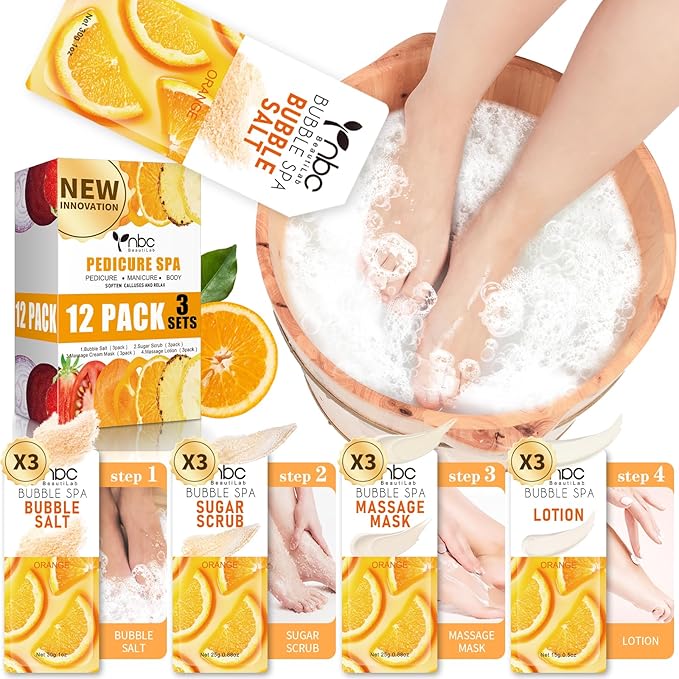 Foot Pedicure Spa Set,Foot Soak Spa Home Pedicure Kit with Bath Salt, Moisturizing Foot Scrub Cream Lotion, Foot Care for Dead Skin, Dry Cracked Feet, Make Baby Soft Feet, 3 Set
