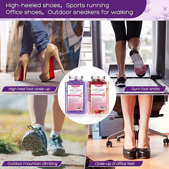 Foot Soak Kit -46 oz, Pack of 2 Natural Epsom Salt Rose, and Lavender- Essential Oils Foot Athletes Foot spa Itching,Foot Bath Salt Tea Tree Oil Foot Soak Foot Care Pedicure Feet spa Message