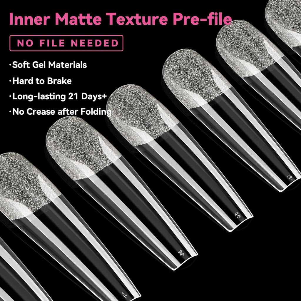 UNA GELLA Extra Long Coffin Nail Tips XXL Soft Gel Nail Tips 216pcs Coffin Pre-shape Press On Nails No C Curve Full Cover Ballerina Nail Tip Clear Fake Nail for Acrylic Nail Soak Off DIY Salon 12Sizes