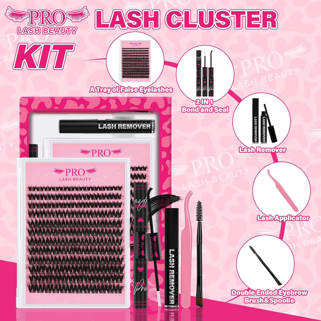 PROLASHBEAUTY Lash Clusters Kit Flora Eyelash Clusters 3D Volume Dramatic Soft Plushy Clusters Lashes Kit with Waterproof Lash Bond and Seal Eyelash Applictor Remover (Sunrise,8-16mix)