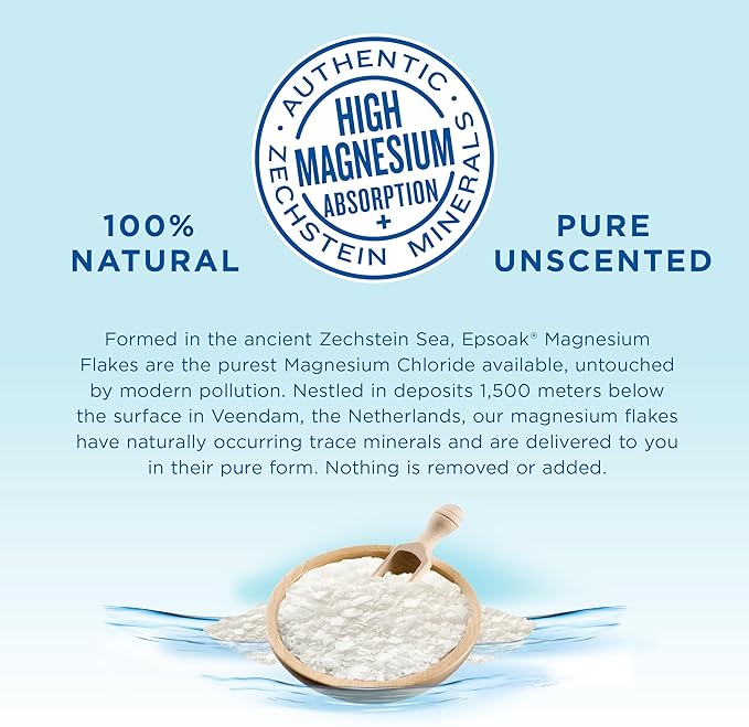 Epsoak Naturals Collection Magnesium Flakes for Foot Spa & Relaxing Bath, 4 lb, 100% Natural & Unscented Zechstein Magnesium Chloride