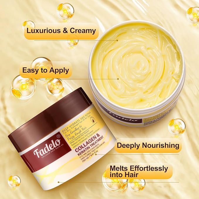 Collagen+Keratin Hair Mask - Deep Repair for Damaged Hair with Argan Oil and Vitamin E - Hydrating Treatment for Dryness and Damage-150 ml (Refreshing), Yellow (5.07 Fl Oz (Pack of 1), Fresh)