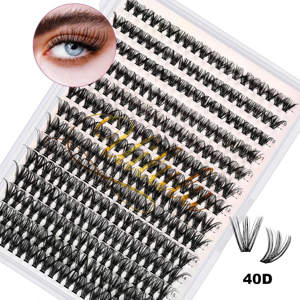 Lash Clusters D Curl Individual Lashes 40D 0.07D 9-16 MIX 280 Clusters Lashes DIY Lash Extensions at Home False Lashes Wispy Eye Lash Clusters(40D, 9-16 mix)